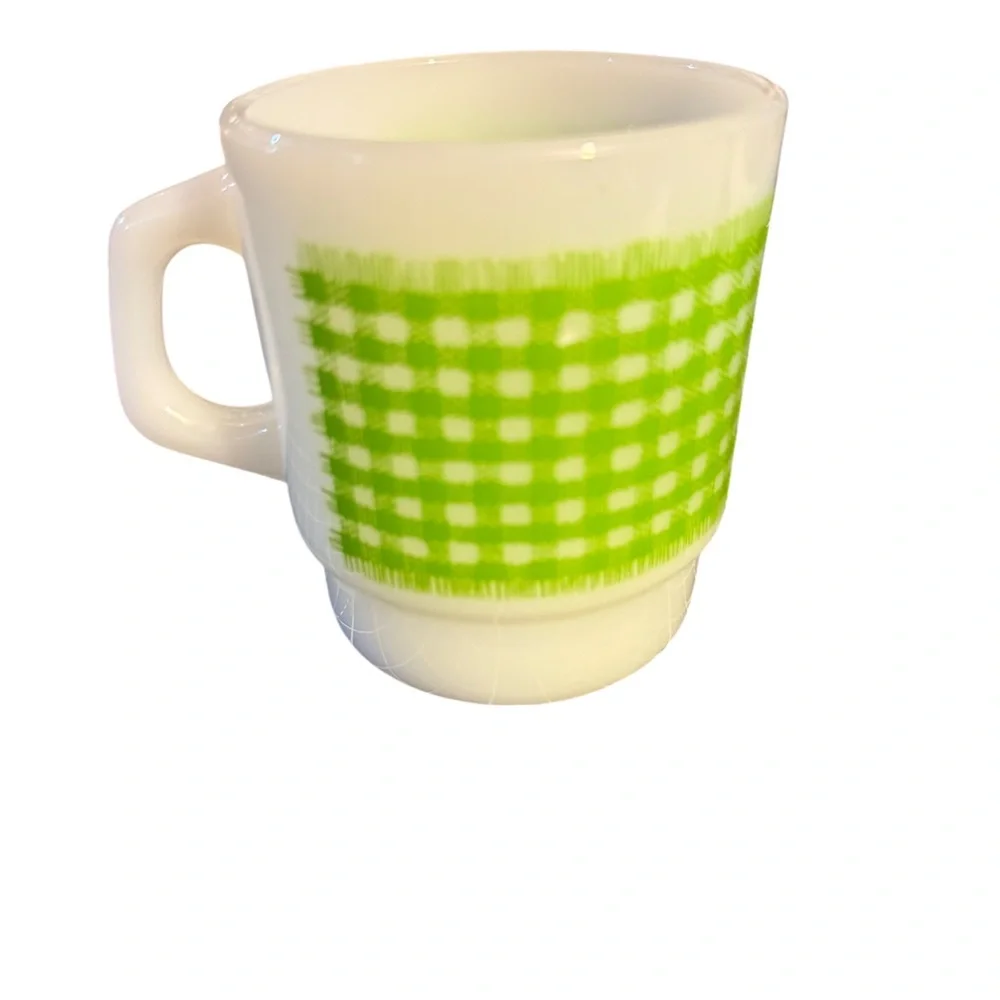 Vintage Anchor Hocking Fire-King Green Checkered Mug